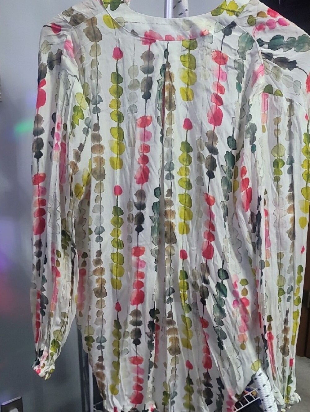 APNY Watercolor Leaf Print Lightweight Blouse - White with Red & Green - Picture 2 of 5